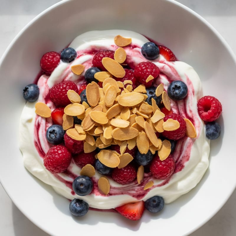 Greek Yogurt Protein Parfait with Mixed Berries and Almonds