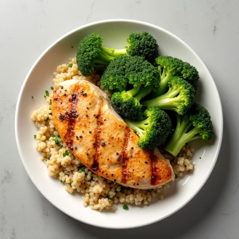 Grilled Chicken Breast with Quinoa and Steamed Broccoli