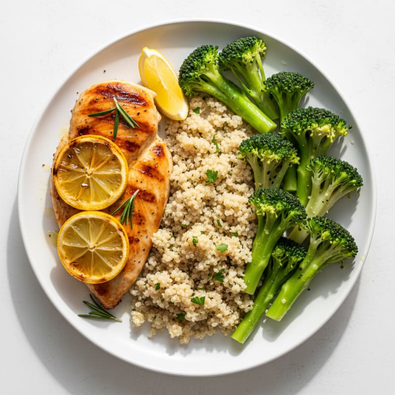 Grilled Chicken Breast with Quinoa and Steamed Broccoli
