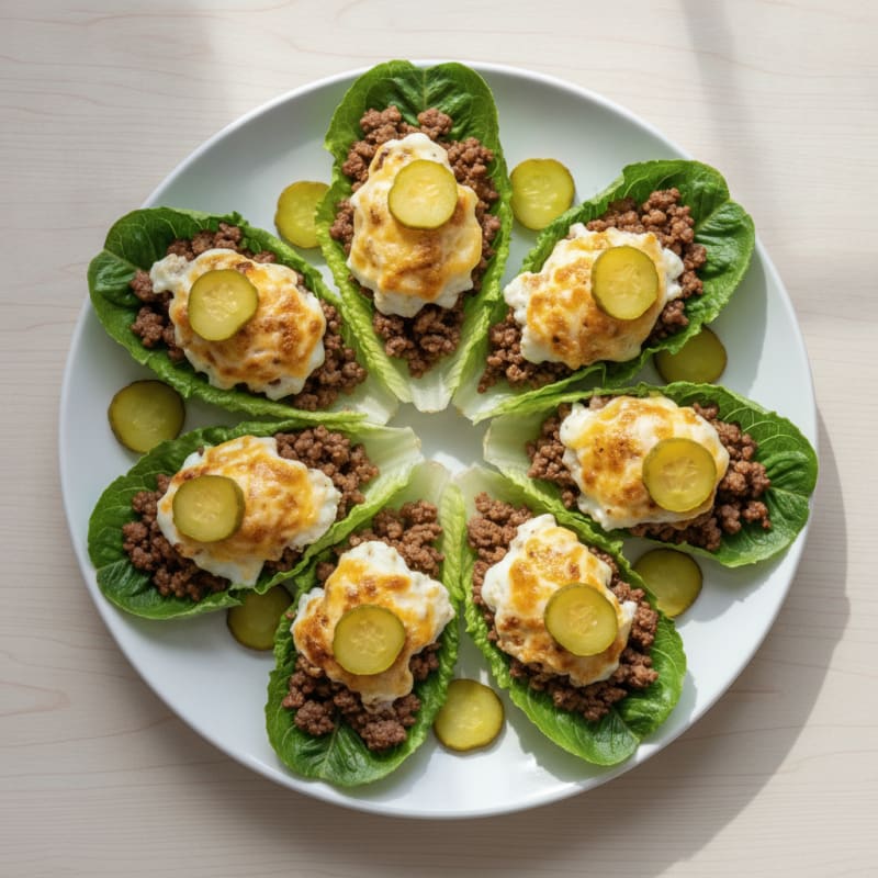 Lean Mince and Cheese Lettuce Wraps with Sliced Gherkin
