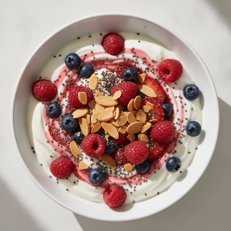 Silky Greek Yogurt with Mixed Berries and Chia Seeds