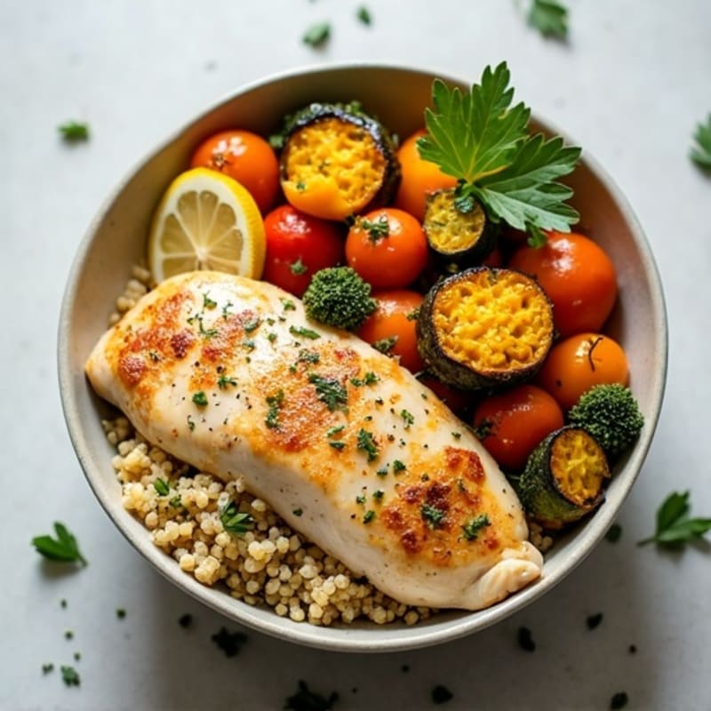 Lemon Herb Chicken and Roasted Vegetable Quinoa Bowl