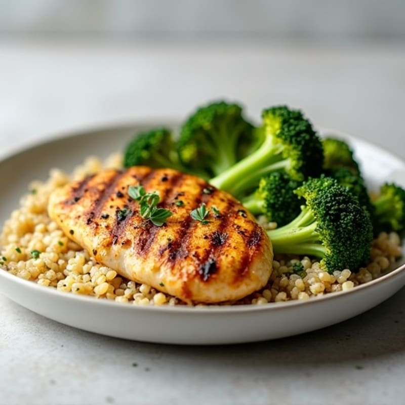 Grilled Chicken Breast with Quinoa and Roasted Broccoli
