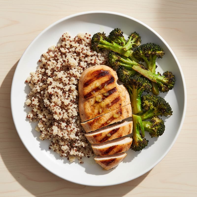 Grilled Chicken Breast with Quinoa and Roasted Broccoli