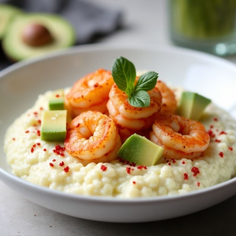 Creamy Cauliflower Grits with Spicy Garlic Shrimp