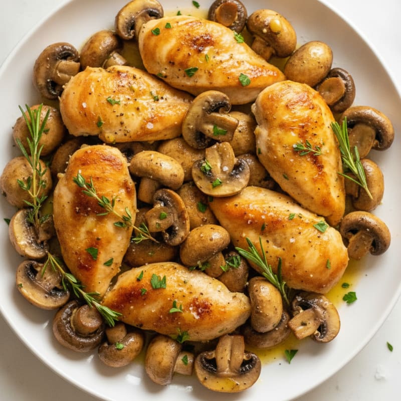 Herb Roasted Garlic Butter Mushrooms with Chicken