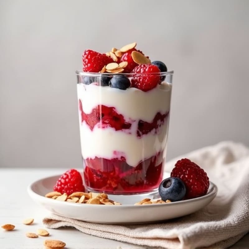 Greek Yogurt Protein Parfait with Mixed Berries and Almonds