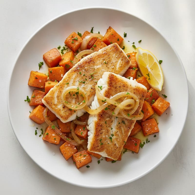 Pan-Seared Cod with Roasted Sweet Potatoes