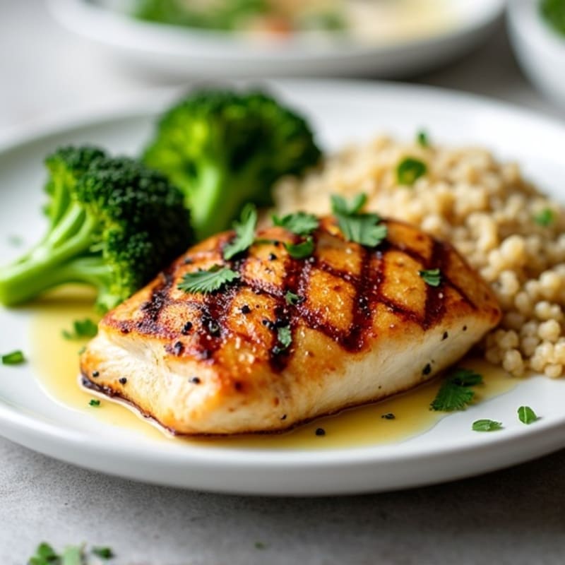 Grilled Chicken Breast with Roasted Broccoli and Quinoa