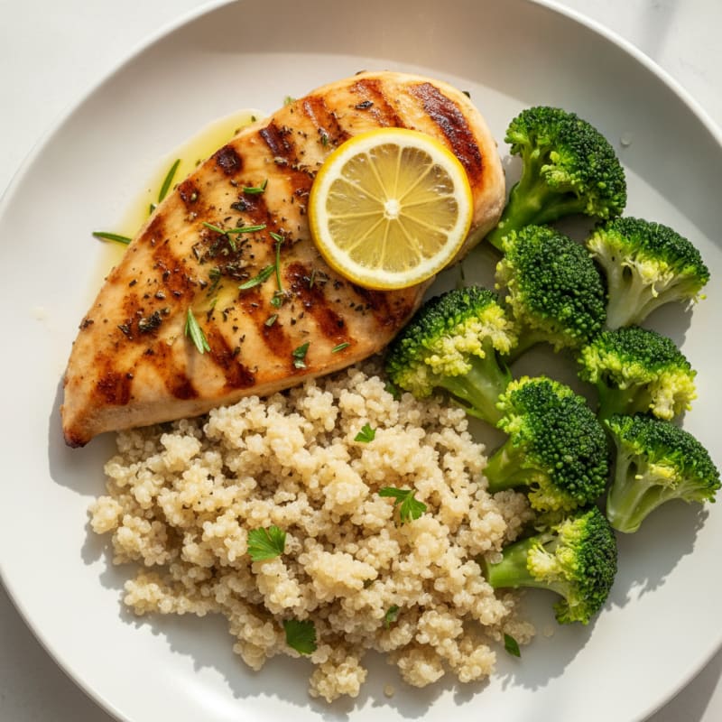 Grilled Chicken Breast with Quinoa and Steamed Broccoli