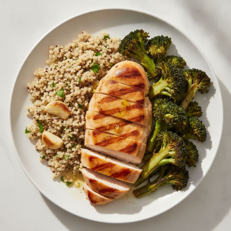 Grilled Chicken Breast with Quinoa and Roasted Broccoli