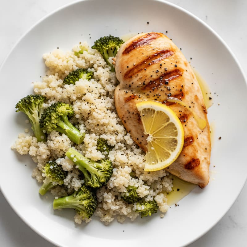 Grilled Chicken Breast with Steamed Broccoli and Quinoa