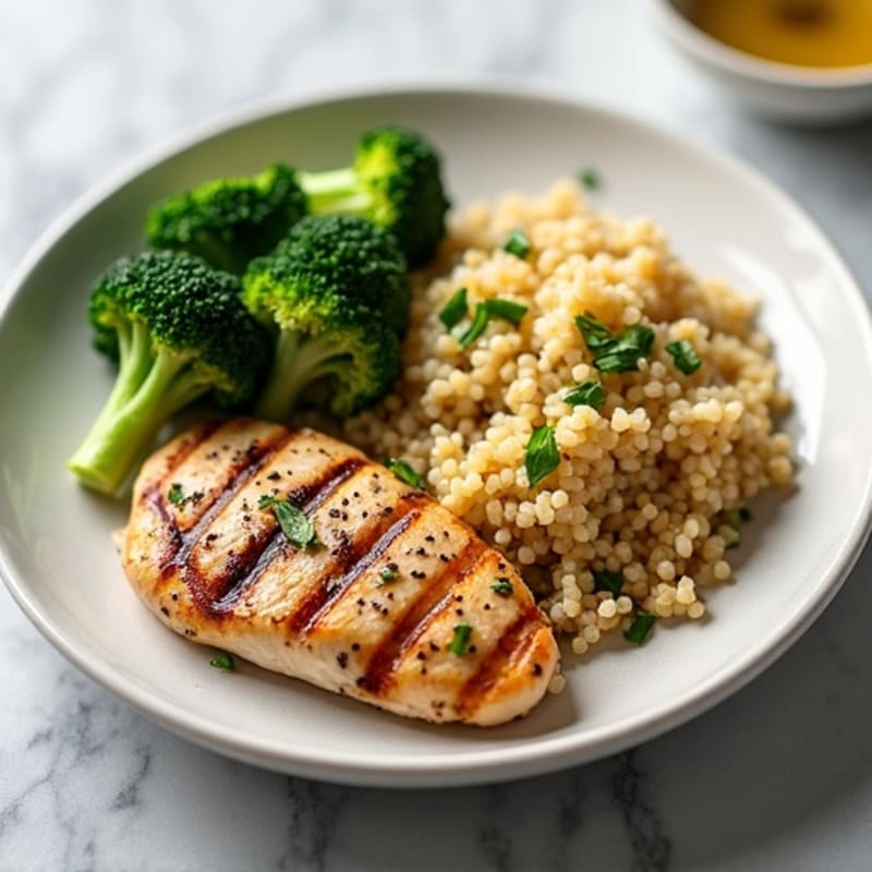 Grilled Chicken Breast with Steamed Broccoli and Quinoa