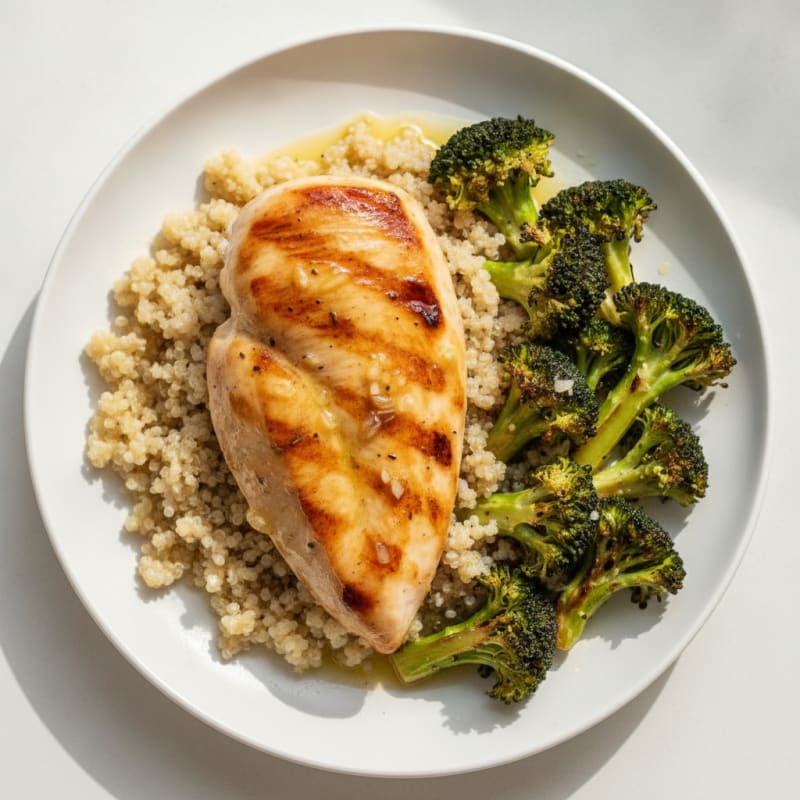 Grilled Chicken Breast with Quinoa and Roasted Broccoli