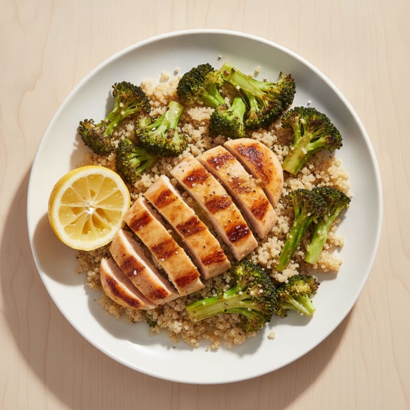 Grilled Chicken Breast with Quinoa and Roasted Broccoli