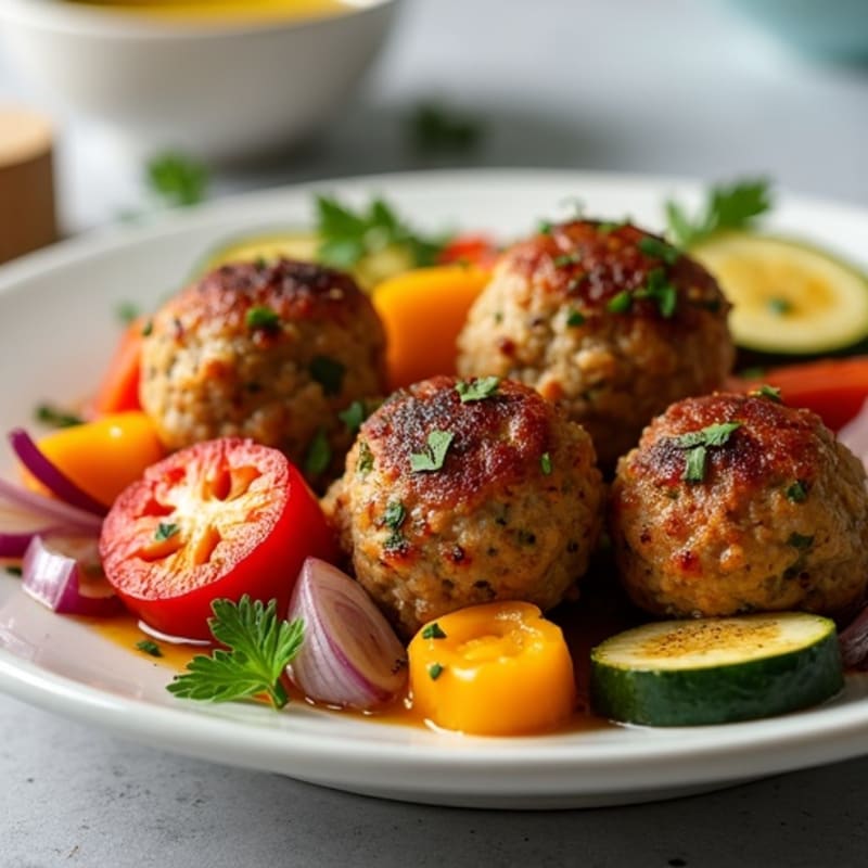 Herb-Seasoned Turkey Meatballs with Roasted Vegetables