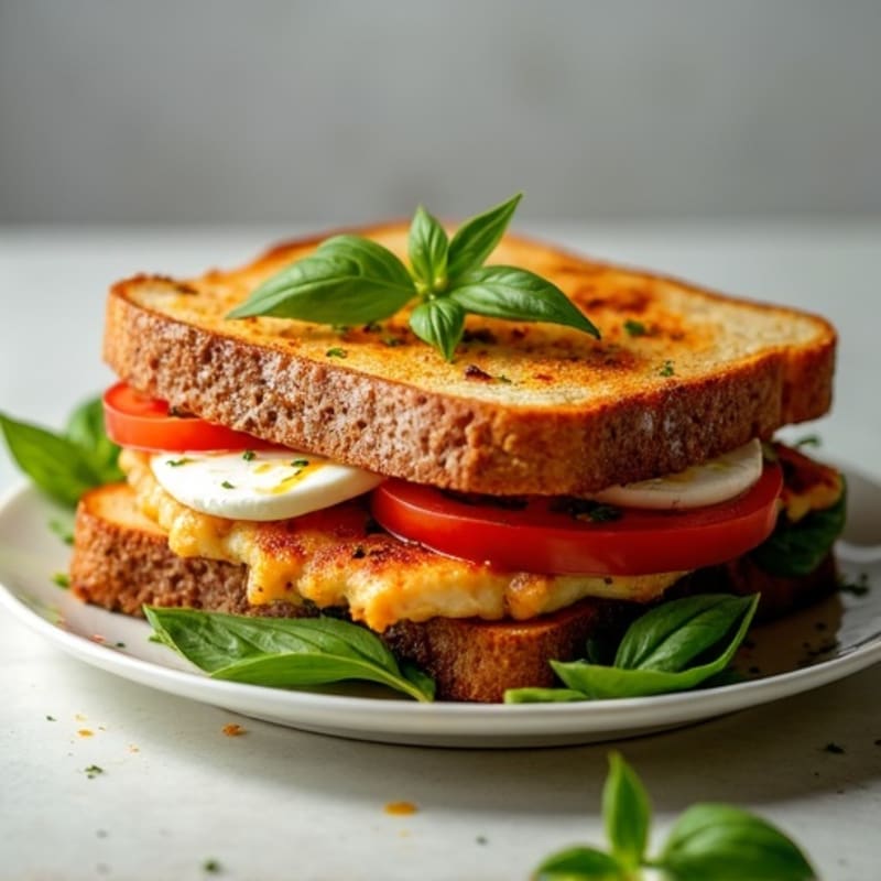 Crispy Grilled Fresh Mozzarella, Tomato, and Basil Sandwich