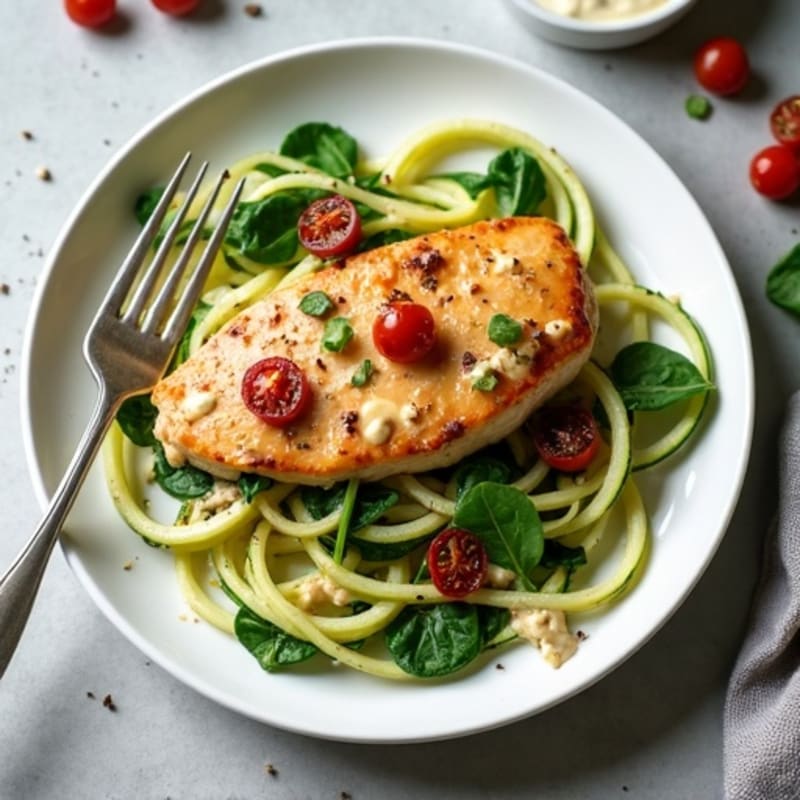Creamy Sun-Dried Tomato Chicken with Spinach and Zucchini Noodles