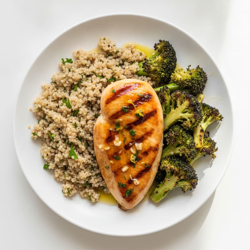Grilled Chicken Breast with Roasted Broccoli and Quinoa