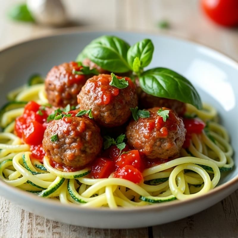Lean Beef Meatballs with Tender Zucchini Noodles and Fresh Tomato Basil Sauce