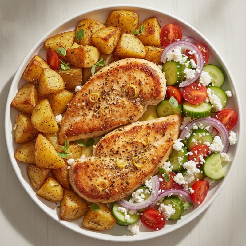 Lemon-Herb Chicken with Roasted Potatoes and Feta