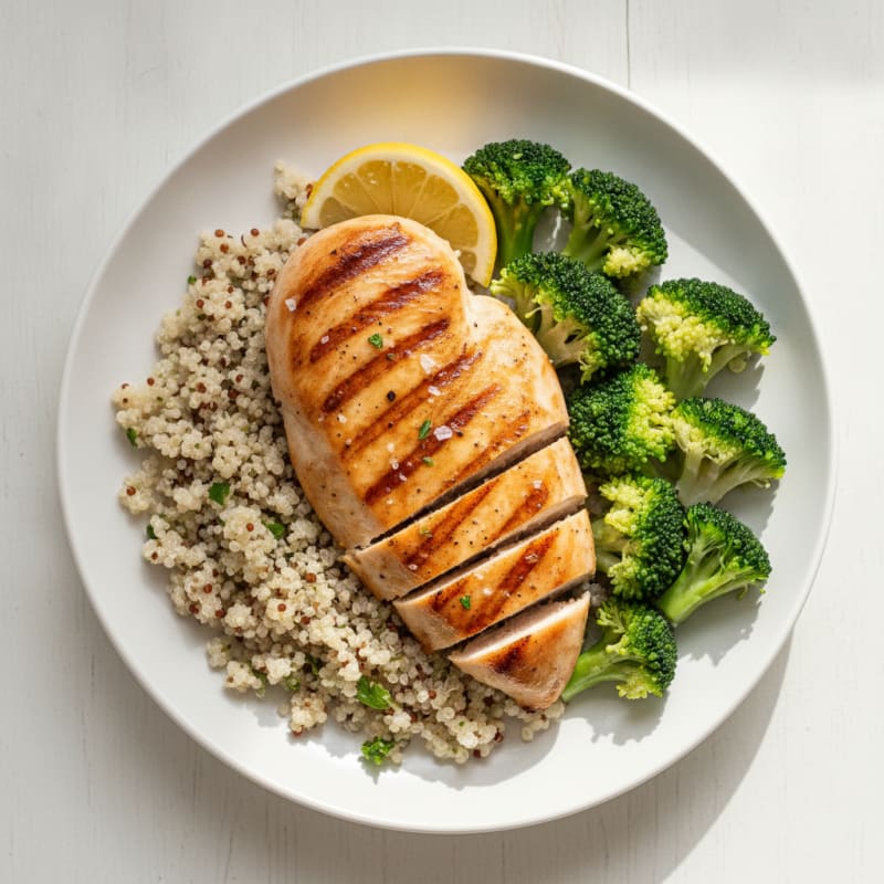 Grilled Chicken Breast with Quinoa and Steamed Broccoli