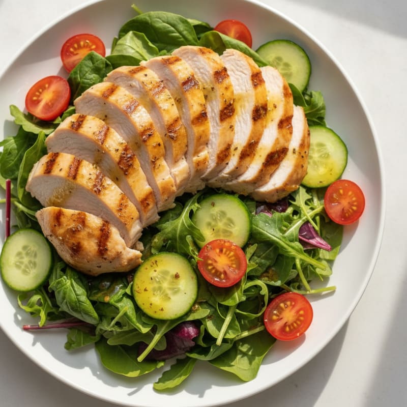 Grilled Turkey Breast Salad with Cherry Tomatoes and Cucumber