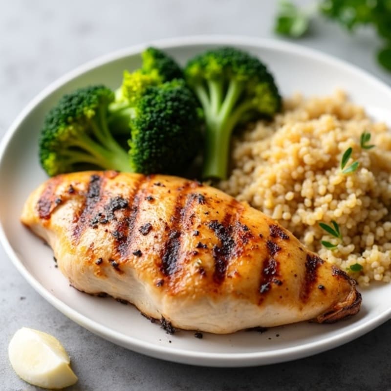 Grilled Chicken Breast with Roasted Broccoli and Quinoa