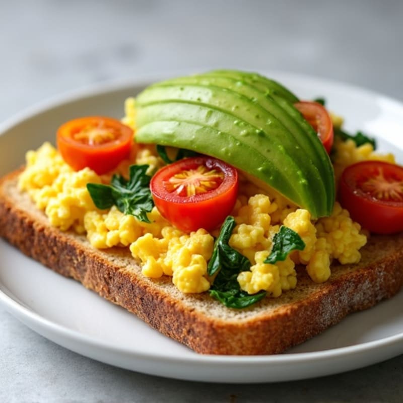 Chicken Egg White Scramble with Spinach, Tomatoes & Avocado Toast