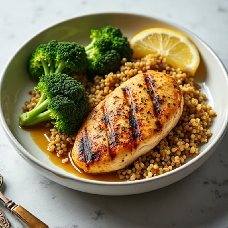 Grilled Chicken Breast with Roasted Broccoli and Quinoa