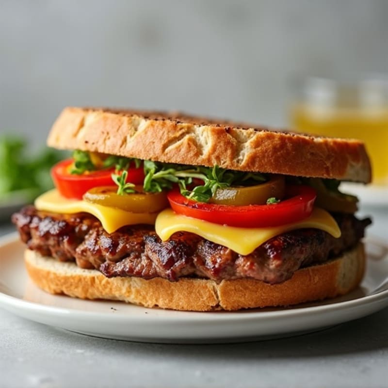 Lean Steak and Bell Pepper Sandwich with Melted Provolone