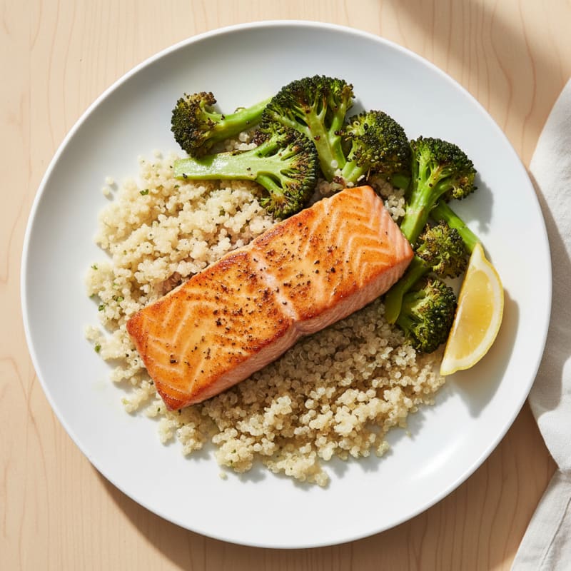 Seared Salmon with Roasted Broccoli and Quinoa