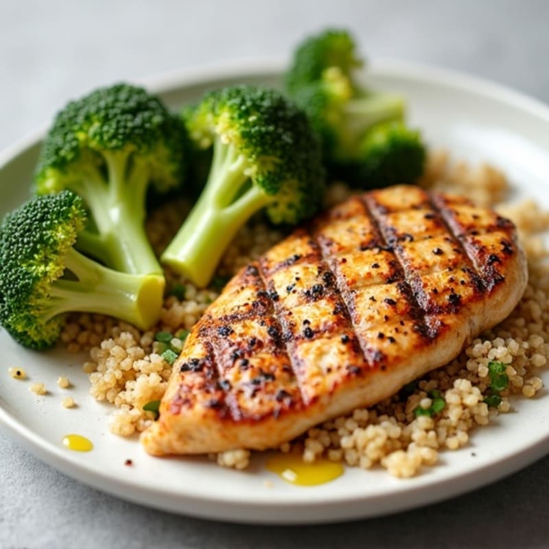 Grilled Chicken Breast with Quinoa and Roasted Broccoli