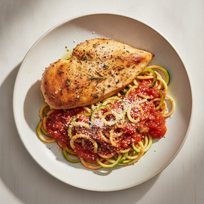 Baked Herb Chicken with Zucchini Pasta
