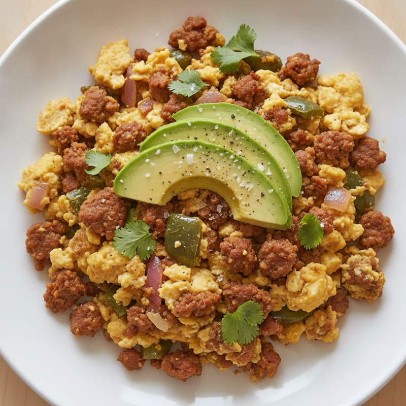 Chorizo and Poblano Breakfast Scramble