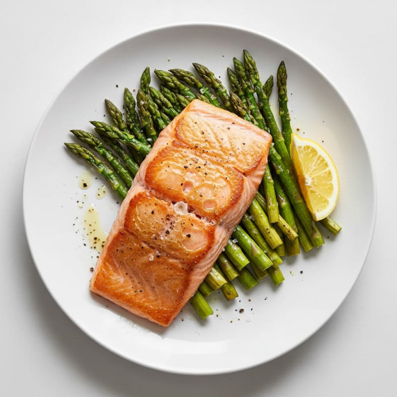 Golden Pan-Seared Salmon with Roasted Asparagus