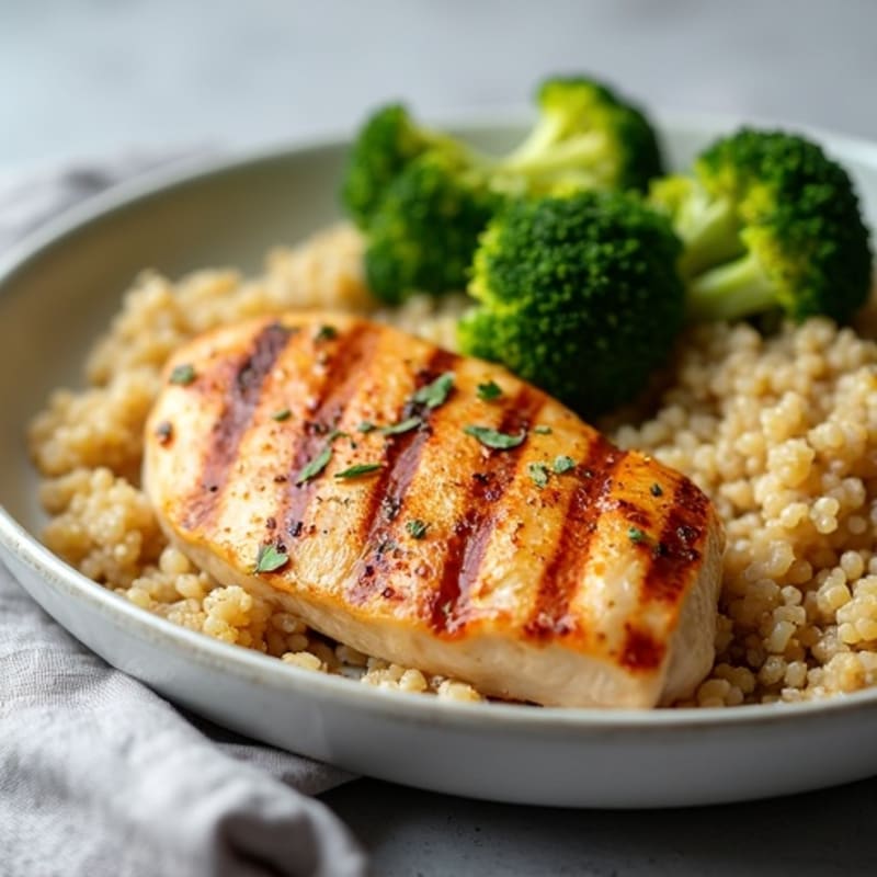 Grilled Chicken Breast with Quinoa and Roasted Broccoli
