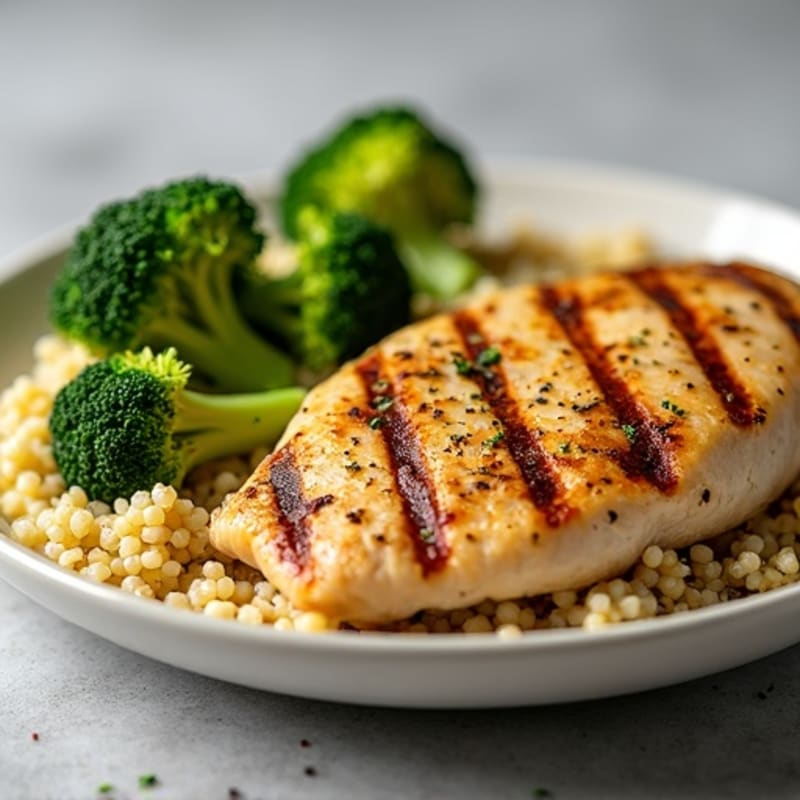 Grilled Chicken Breast with Quinoa and Roasted Broccoli