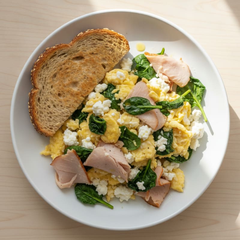 Cottage Cheese Scramble with Spinach and Smoked Turkey
