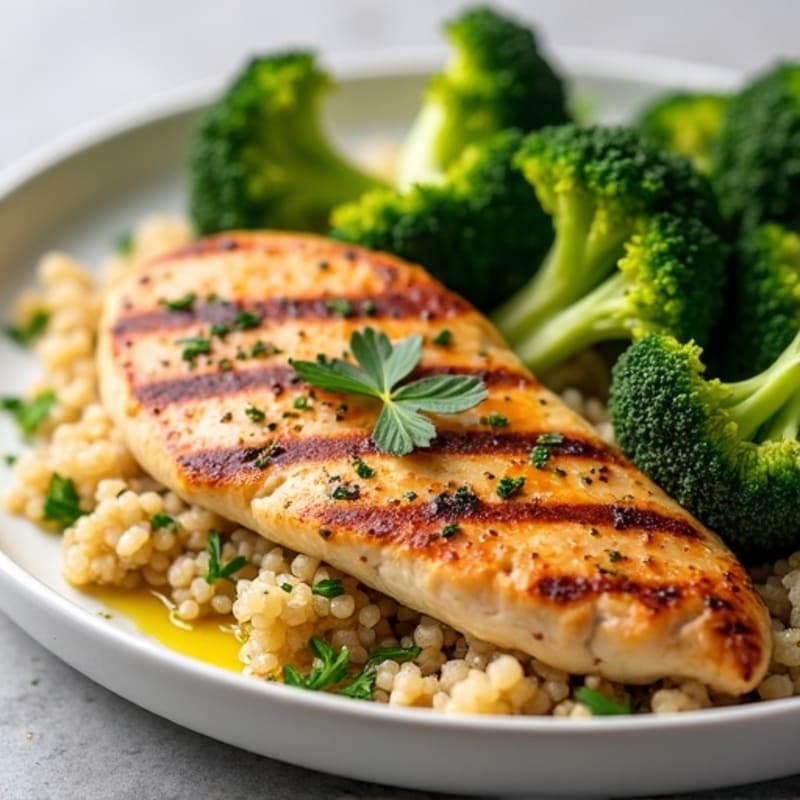 Grilled Chicken Breast with Quinoa and Roasted Broccoli