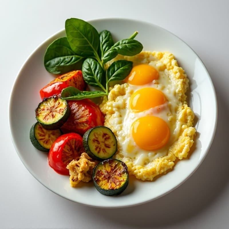 Fluffy Scrambled Eggs with Roasted Vegetables