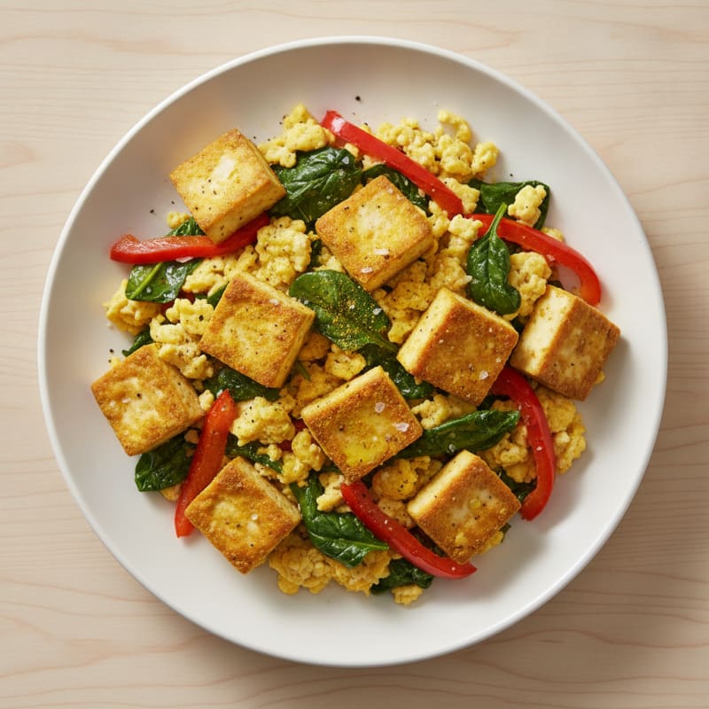 Baked Tofu and Egg Scramble