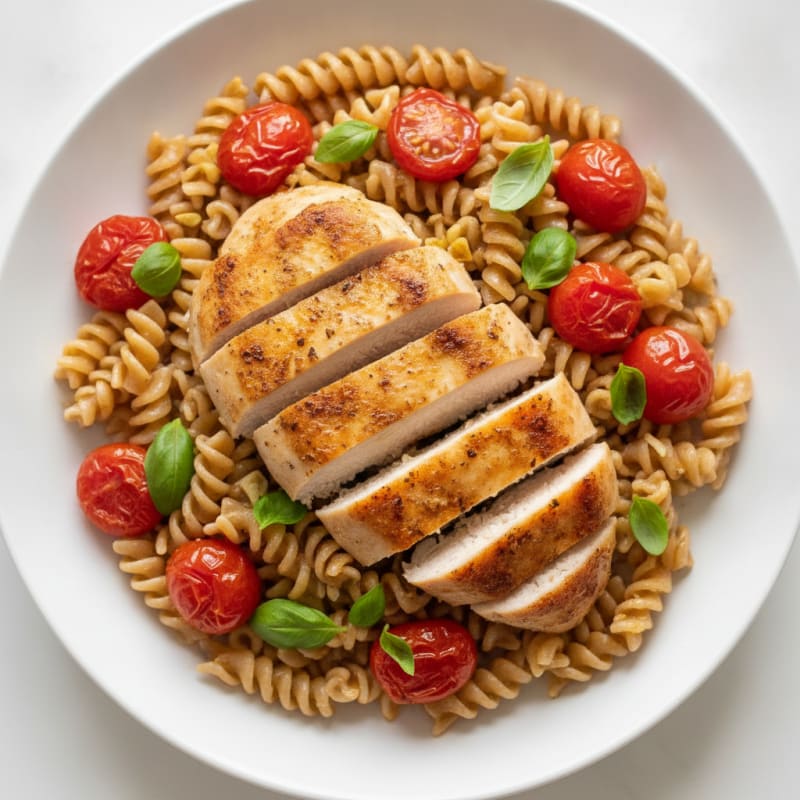 Seared Chicken Breast with Roasted Tomato Pasta