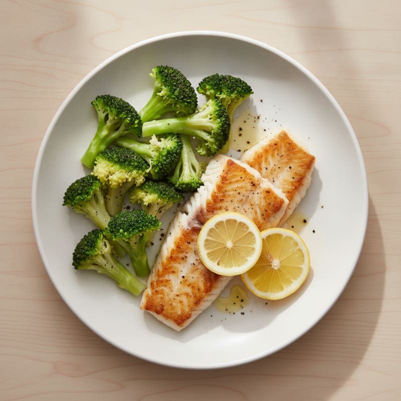 Seared Cod with Steamed Broccoli and Lemon