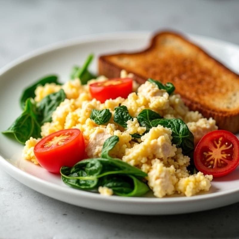 Egg White and Turkey Spinach Scramble with Fresh Tomatoes