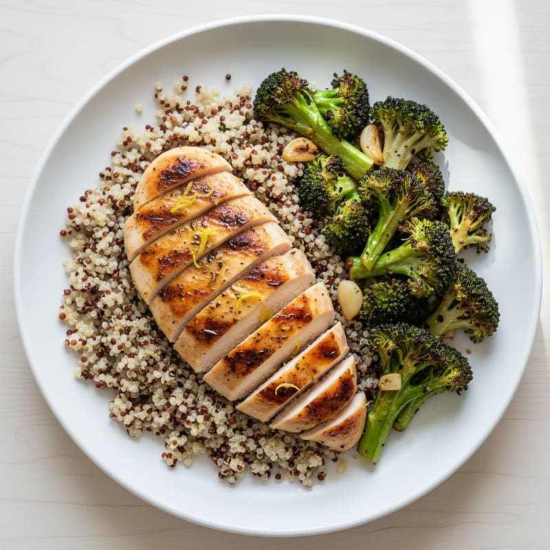 Grilled Chicken Breast with Quinoa and Roasted Broccoli