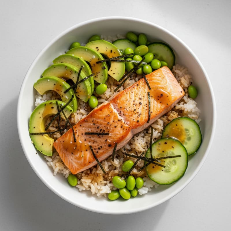 Salmon Sushi Rice Bowl with Avocado