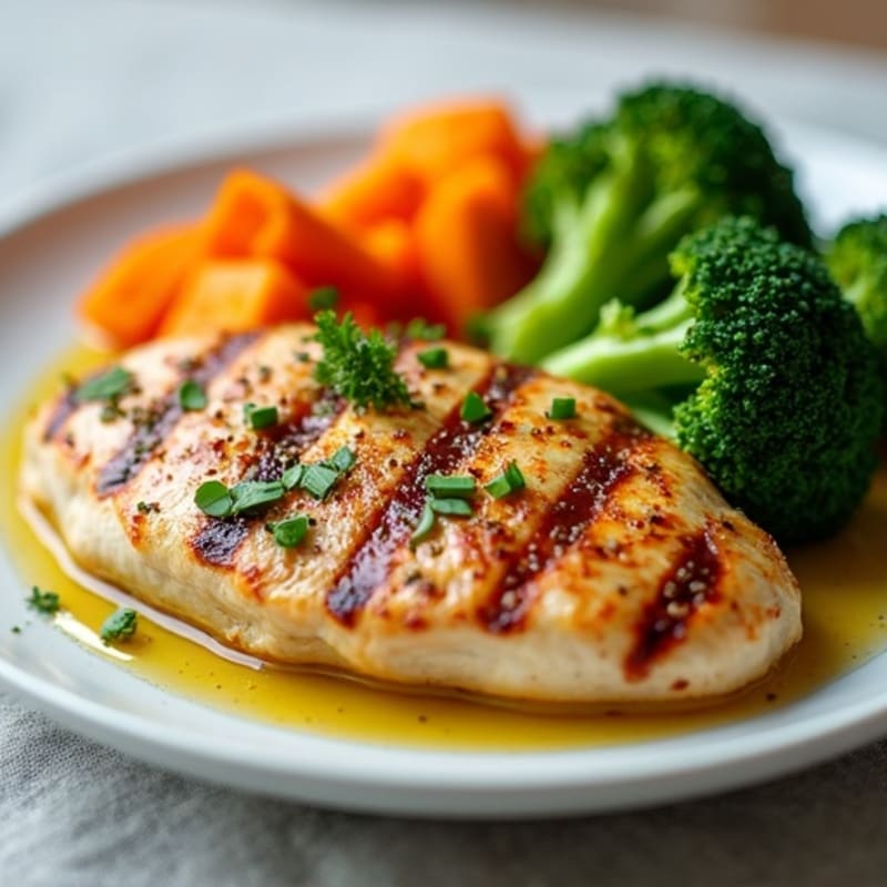 Grilled Chicken Breast with Roasted Sweet Potato and Broccoli