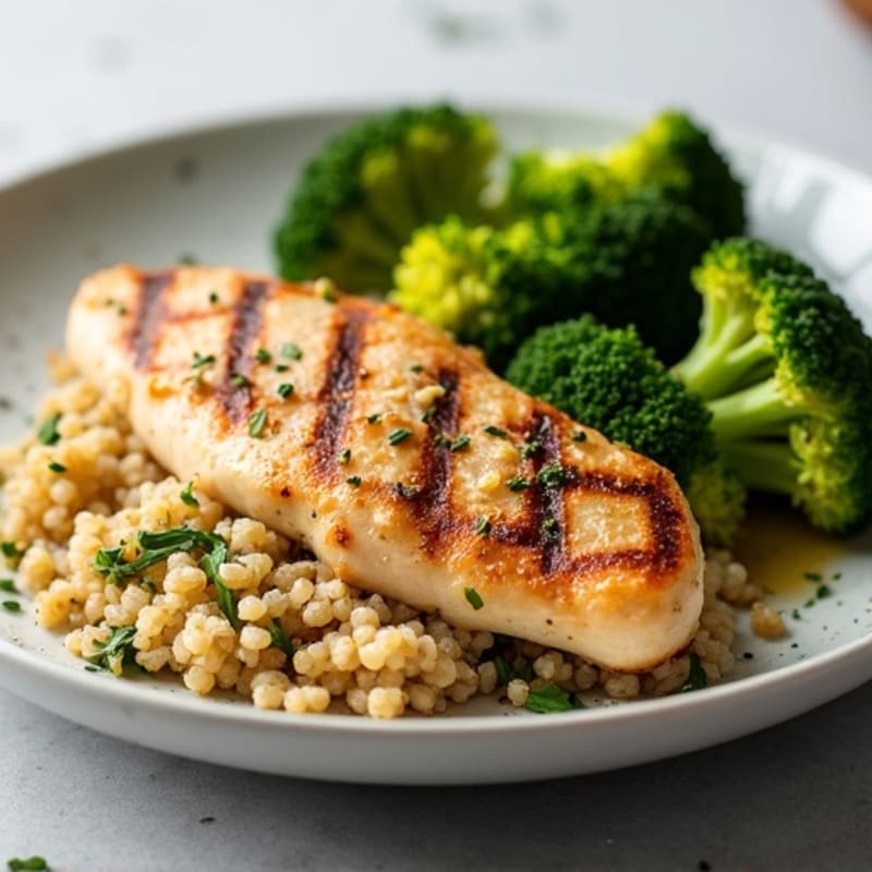 Grilled Chicken Breast with Quinoa and Roasted Broccoli