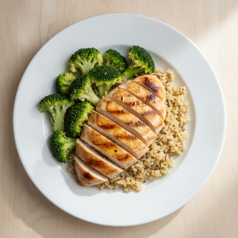 Grilled Chicken Breast with Quinoa and Steamed Broccoli